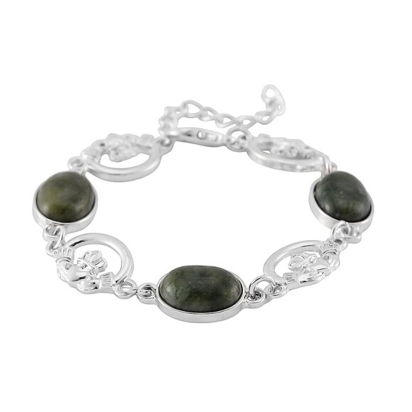 Bracelet Connemara Marble 30.00 ctw Claddagh Silvertone 7-9 inches - Picture 3 of 5